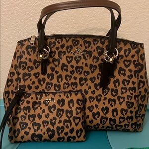 Coach Leopard Print Bag Set - Black and Tan